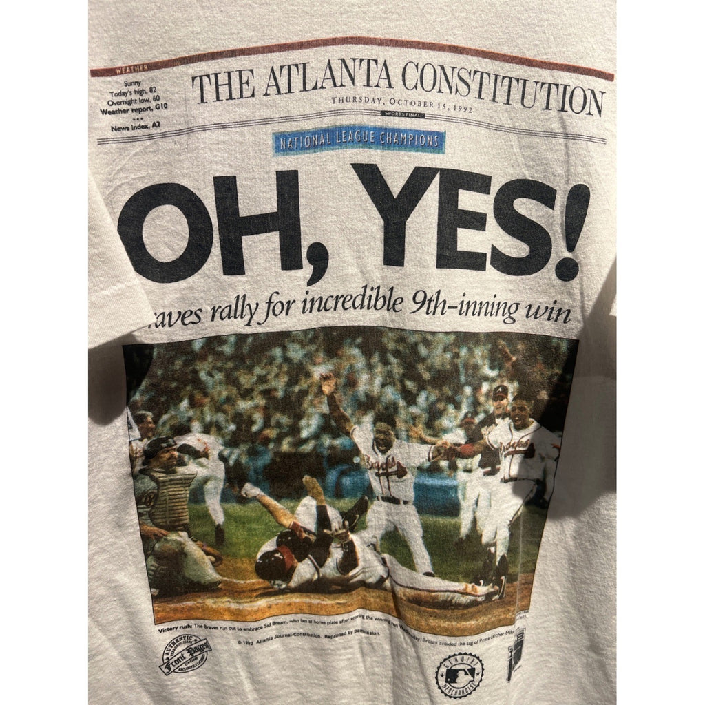 Vintage 1992 Atlanta Braves NL Champions Newspaper TShirt White Single Stitch XL