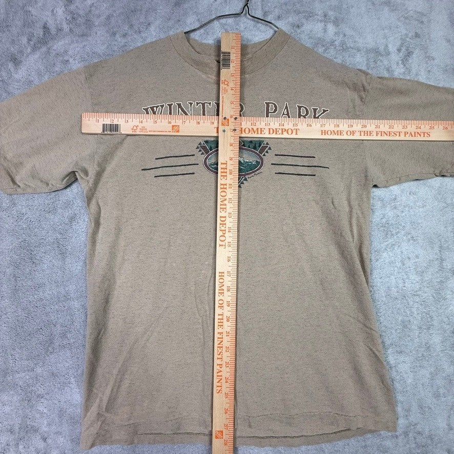 Prairie Mountain Winter Park Colorado Graphic T Shirt Tan Short Sleeve Mens L