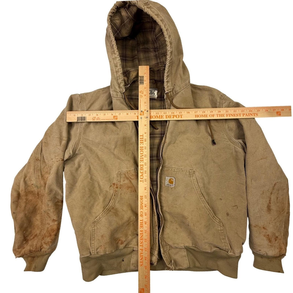 Carhartt Sandstone Duck Sherpa Lined Hooded Work Jacket Mens Large Tan Workwear