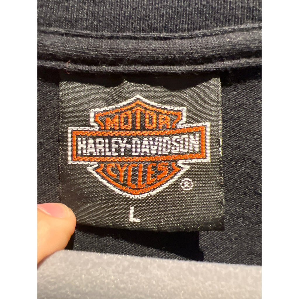 Vintage Harley Davidson V-Twin Engine Flame Graphic T-Shirt Black Mens XL 21x29