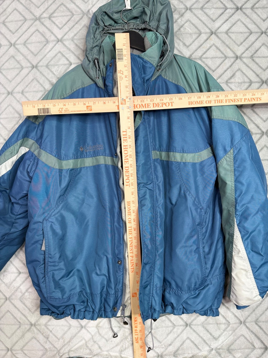 Columbia Sportswear Hooded Ski Jacket Vintage Men's XL Blue Green Fleece Lined