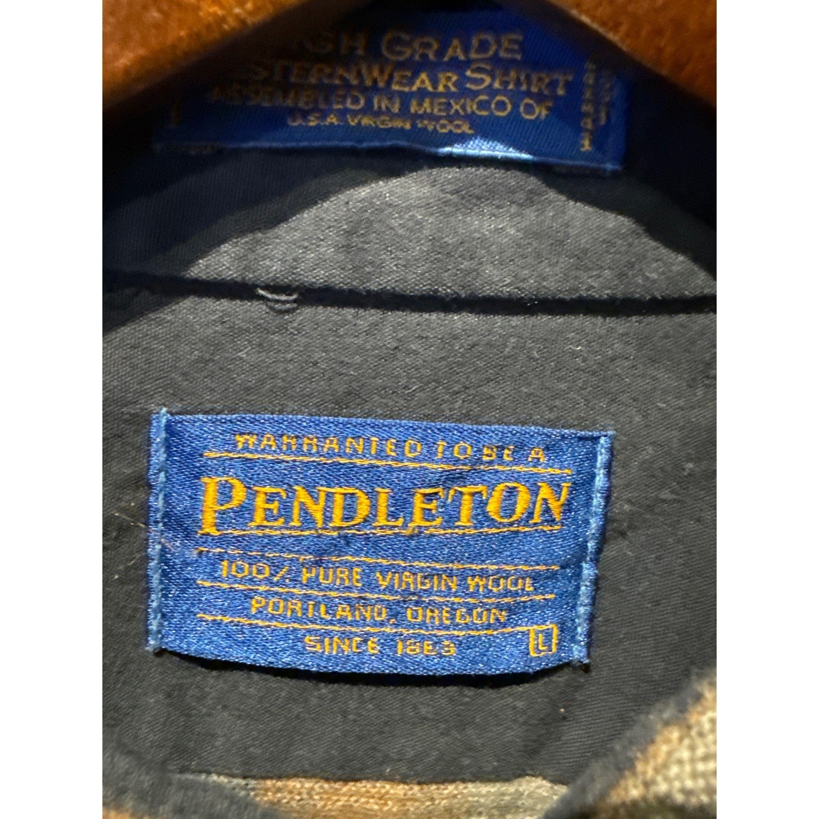 Pendleton High Grade Western Wear Wool Plaid Flannel Pearl Snap Shirt Mens L Br