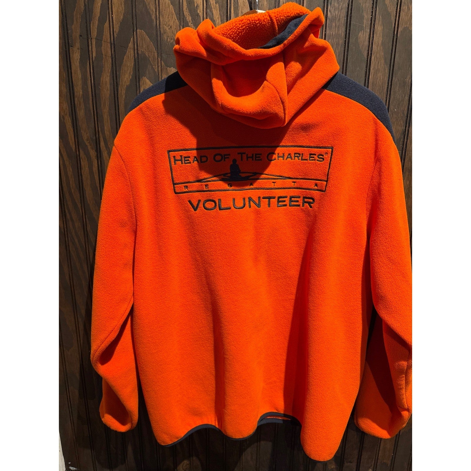 Nautica Head of the Charles Fleece Hoodie Mens XL Orange Navy Full Zip Jacket