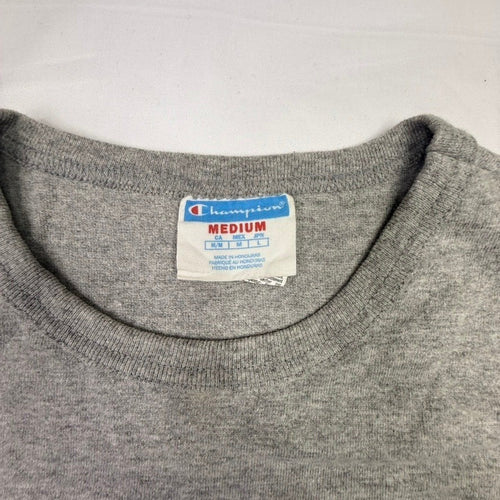 1990s Champion Men Gray Graphic T Shirt Print Short Sleeve Crew Neck Medium