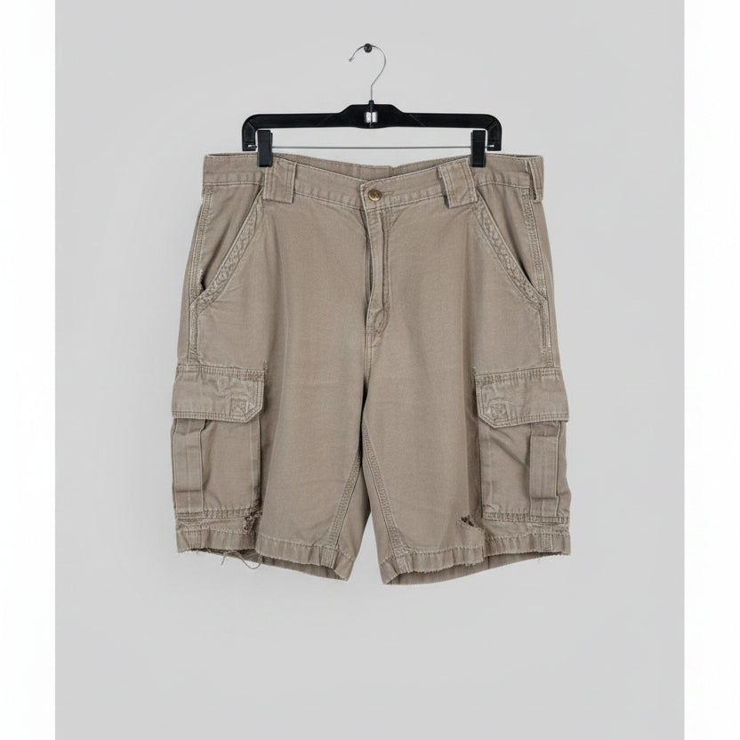Carhartt Mens Distressed Canvas Cargo Shorts Tan Khaki Rugged Workwear Utility