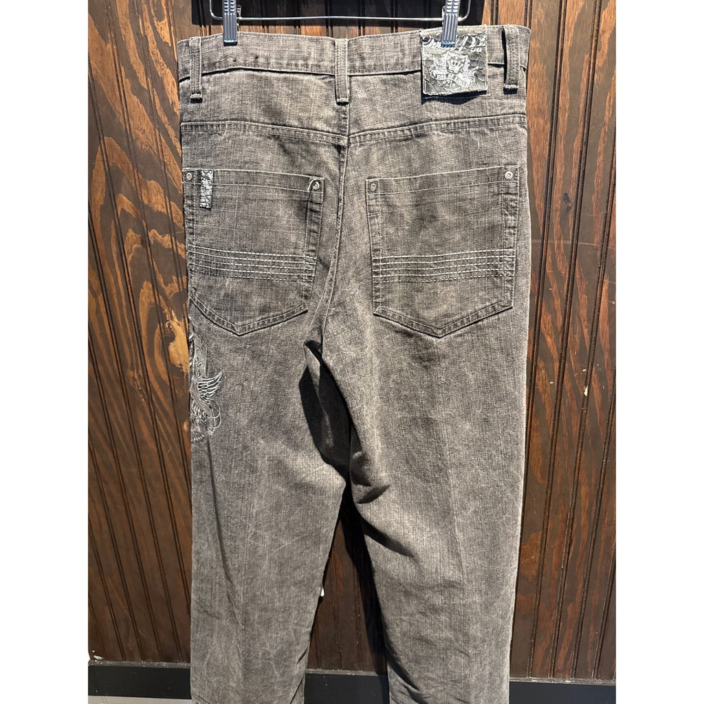 Southpole King of Hill Black Acid Wash Embroidered Relaxed Y2K Jeans Mens 34x33