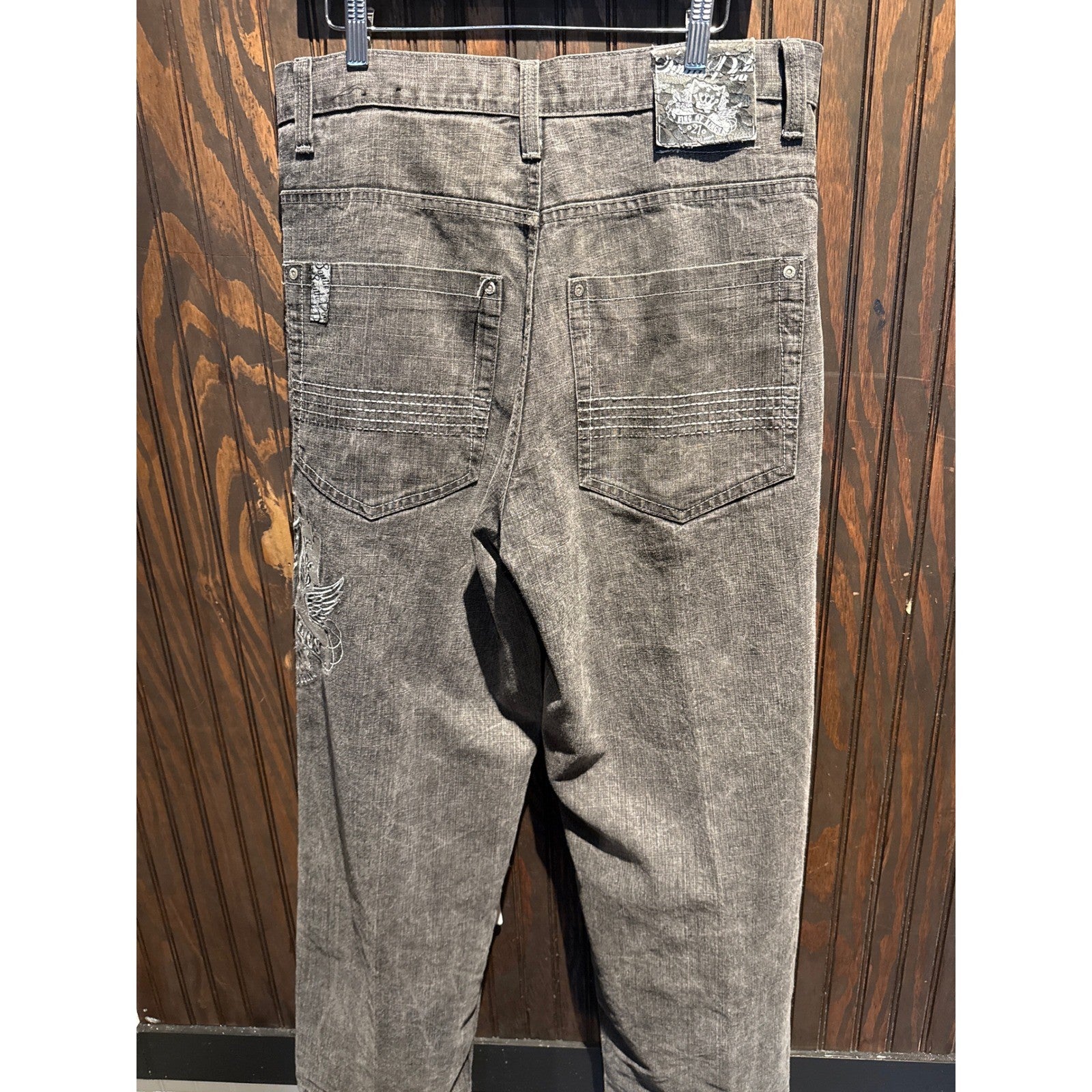 Southpole King of Hill Black Acid Wash Embroidered Relaxed Y2K Jeans Mens 34x33