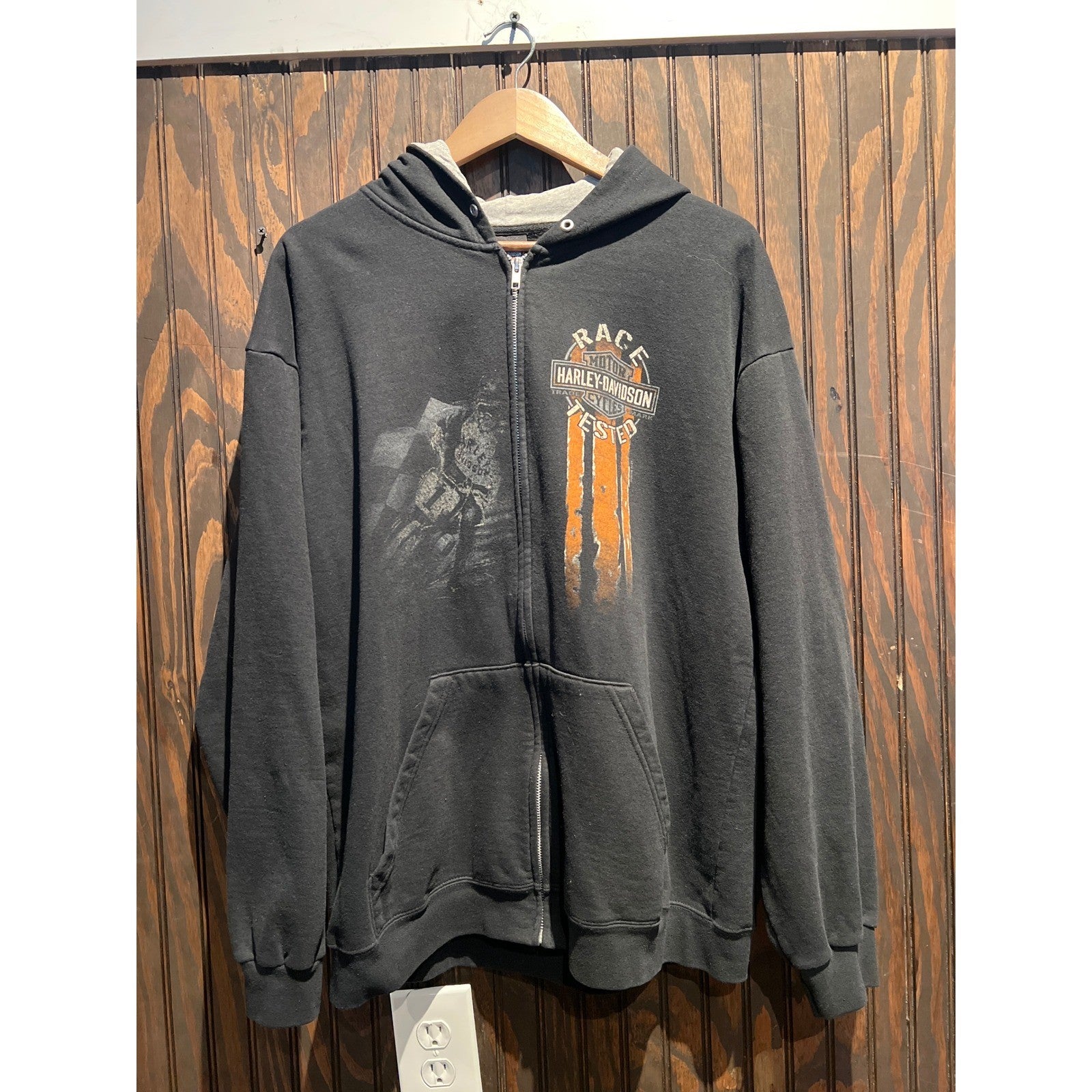 Harley Davidson Race Tested Full Zip Hoodie Black Graphic Sweatshirt Mens XL
