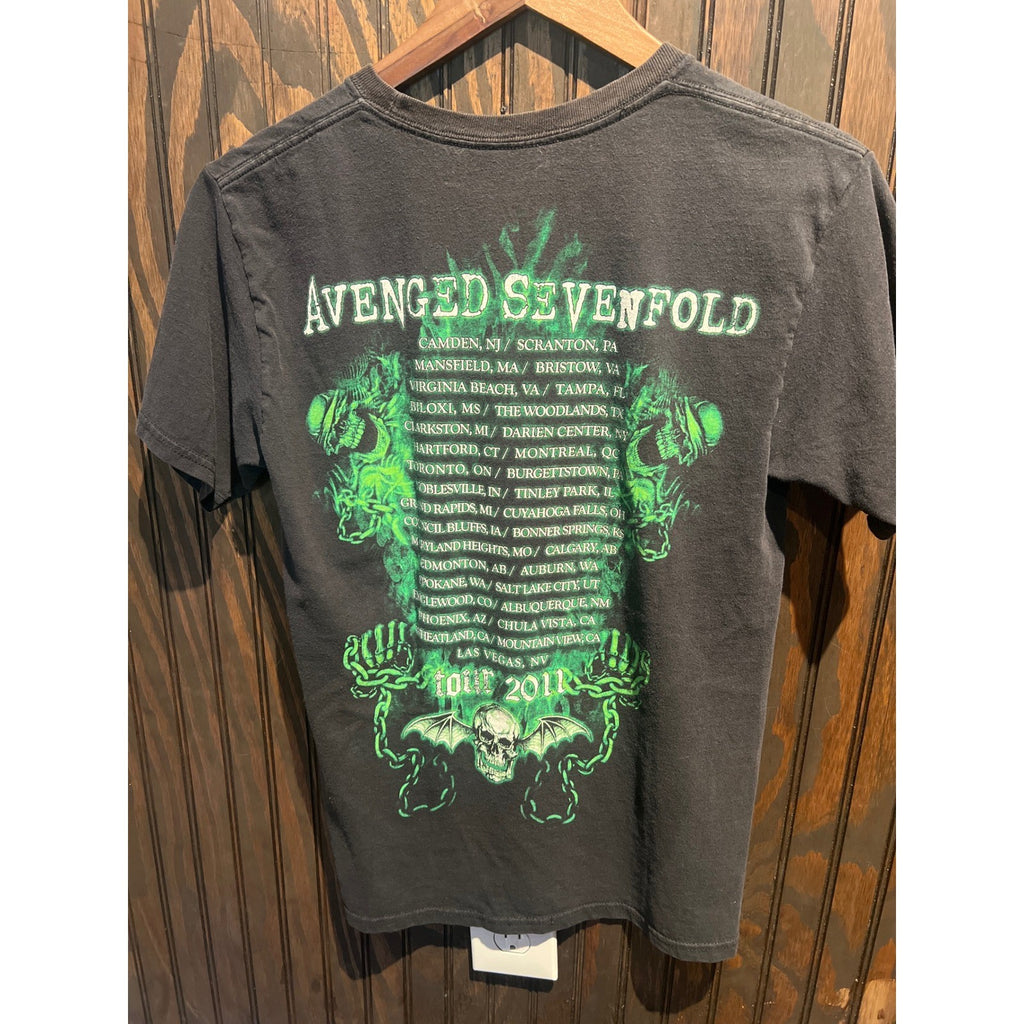 Avenged Sevenfold 2011 Tour TShirt Mens Small Black Green Skull Graphic Band Tee