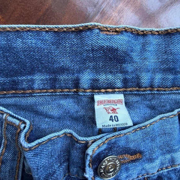 True Religion Section Straight Blue Acid Wash Denim Jeans Mens size 40