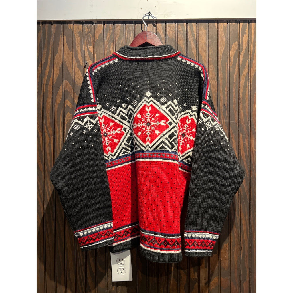 Vintage Coca-Cola Nordic Wool Quarter Zip Sweater Black Red Snowflake Large