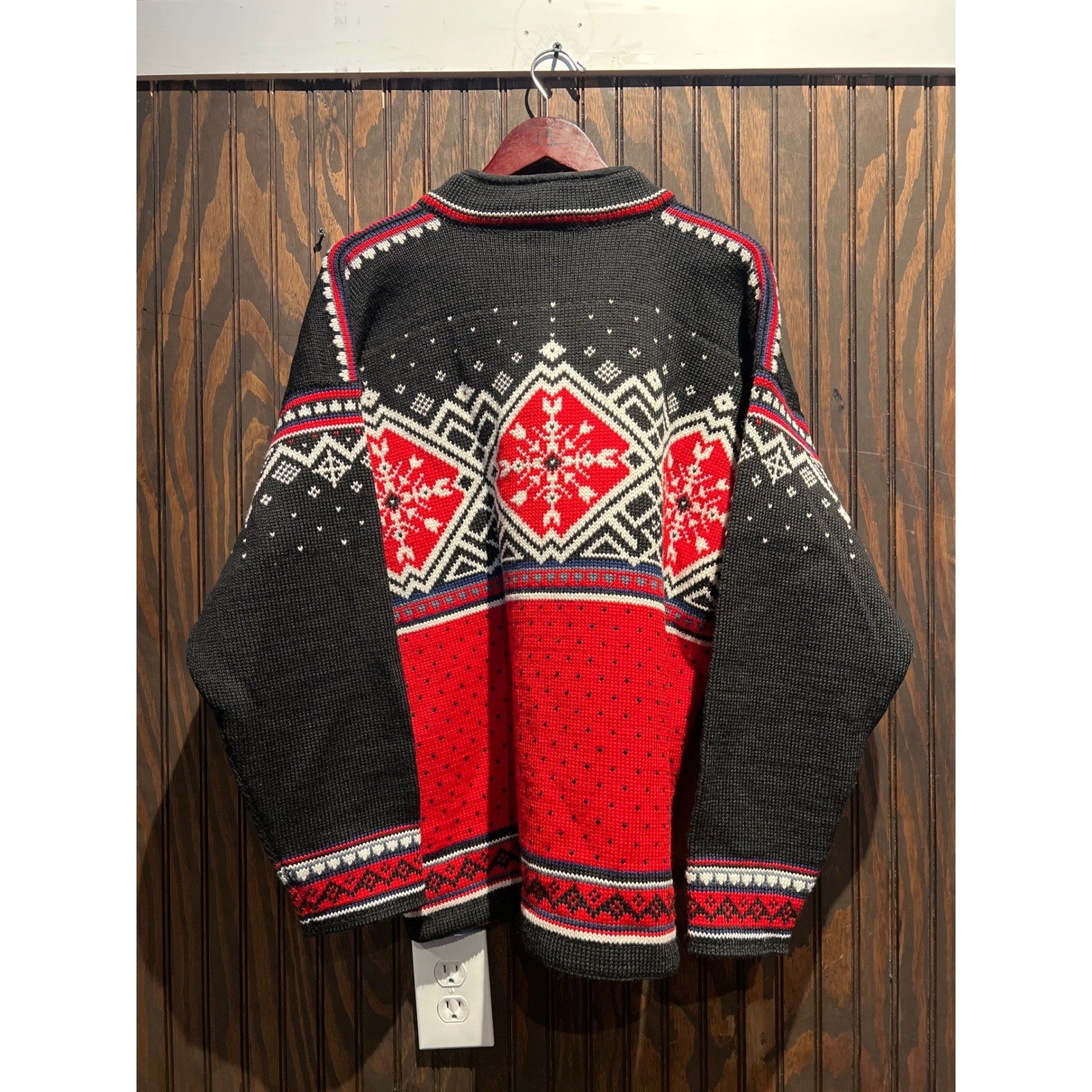 Vintage Coca-Cola Nordic Wool Quarter Zip Sweater Black Red Snowflake Large