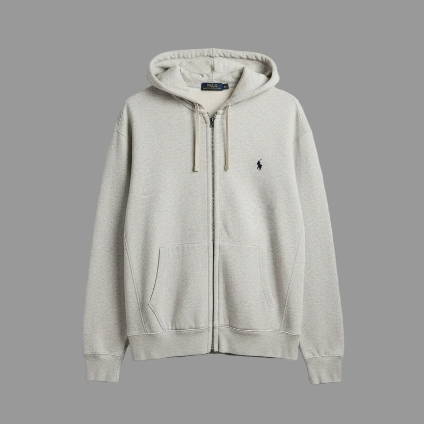 Polo Ralph Lauren Mens Full Zip Hoodie Oatmeal Heather Grey Pony Logo NWT
