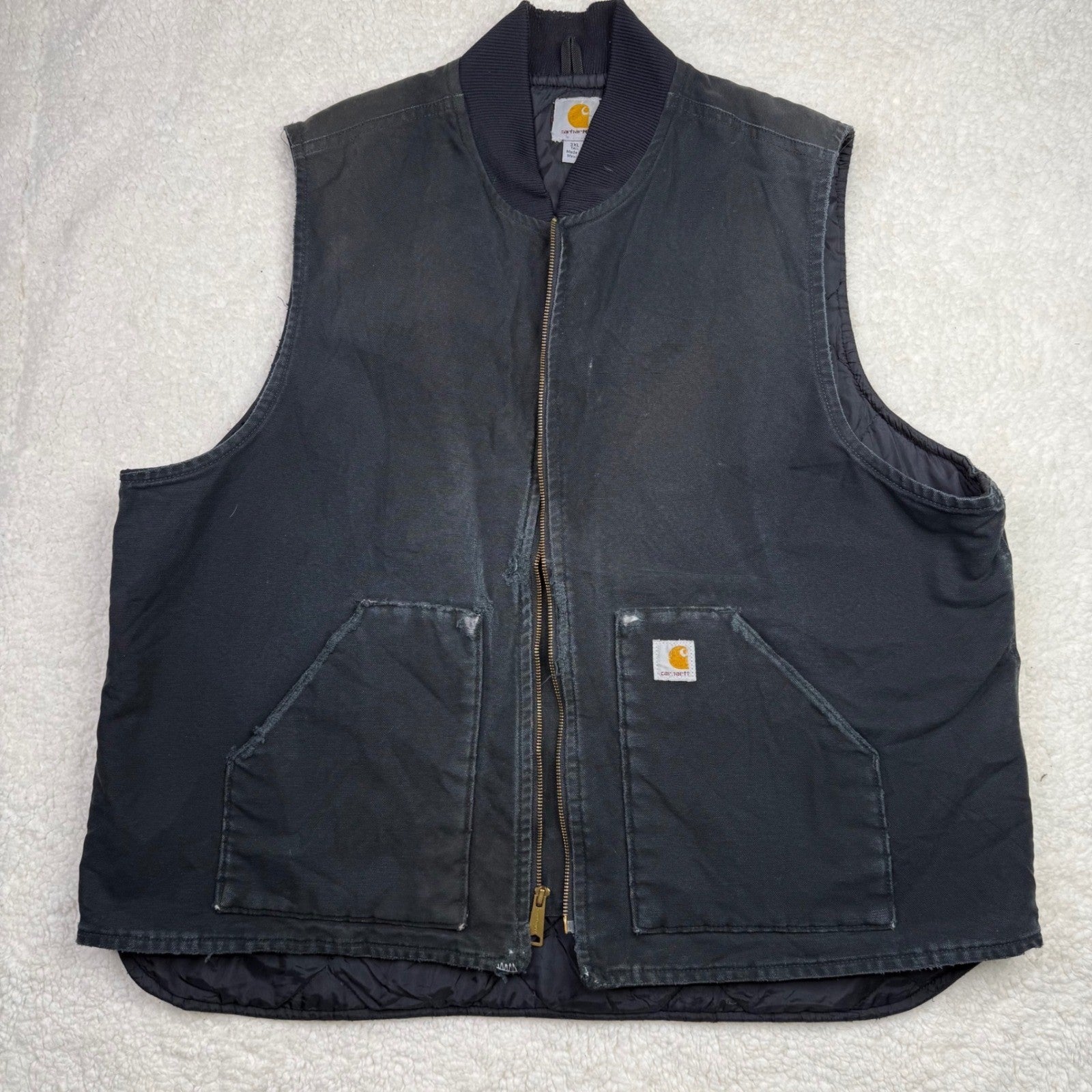 Carhartt Mens Quilted Vest Black Full Zip Workwear Insulated Size 3XL