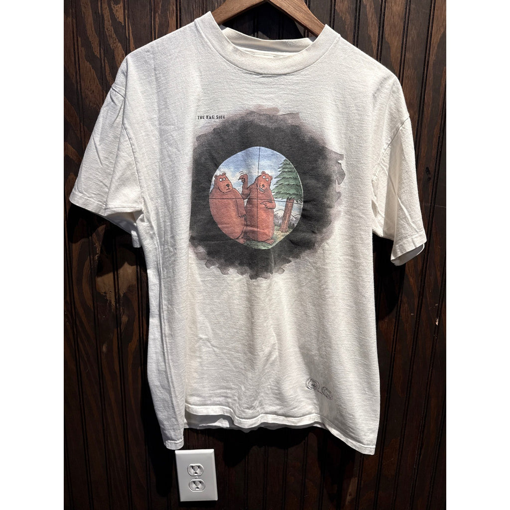 Vintage The Far Side Gary Larson Bears Crosshairs Graphic T-Shirt White XL 90s