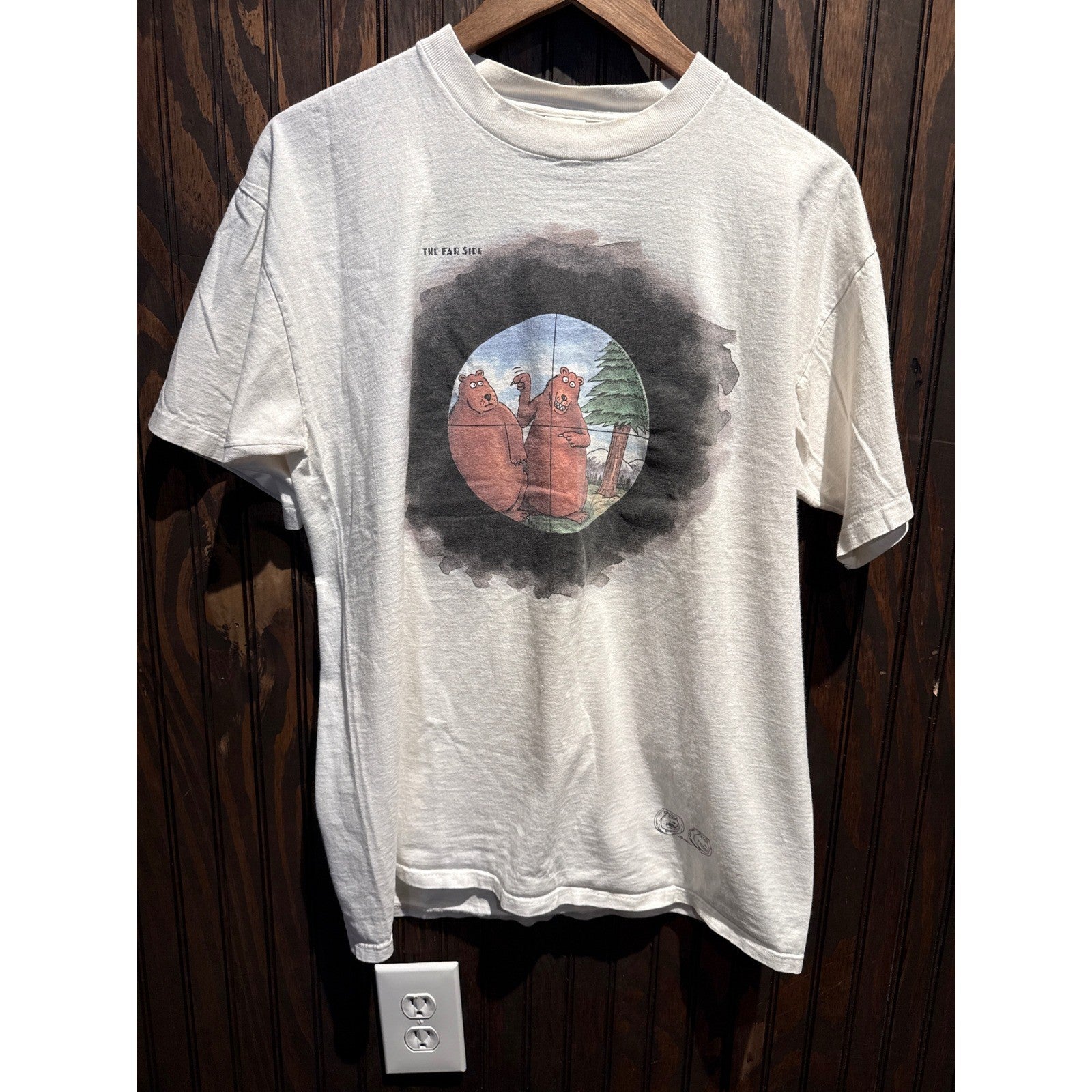 Vintage The Far Side Gary Larson Bears Crosshairs Graphic T-Shirt White XL 90s