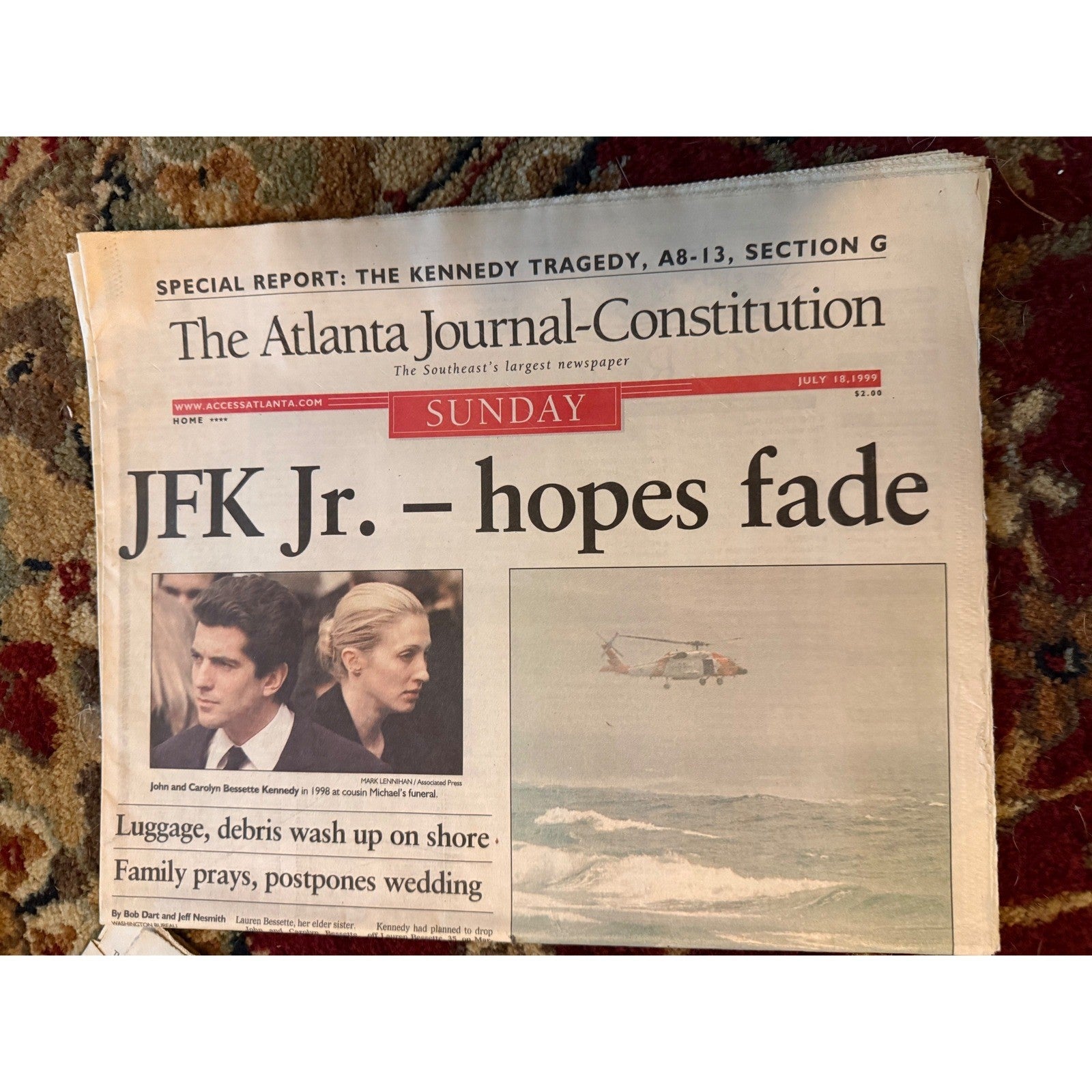 Vintage July 18 1999 Atlanta Journal-Constitution JFK Jr Kennedy Tragedy News