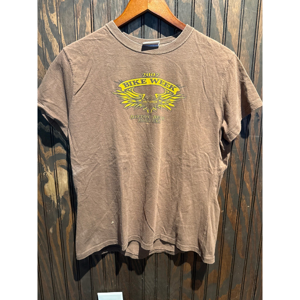 Harley Davidson T Shirt Mens L 2007 Daytona Bike Week Brown Graphic Tee Vintage