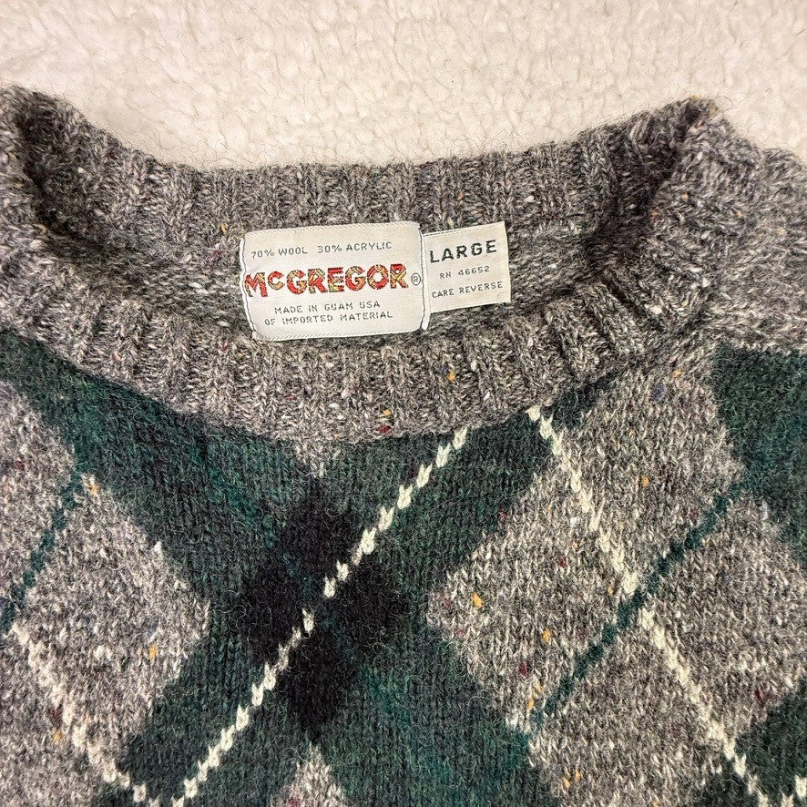 McGregor Mens Argyle Sweater Wool Acrylic Blend Gray Green Pullover Size Large