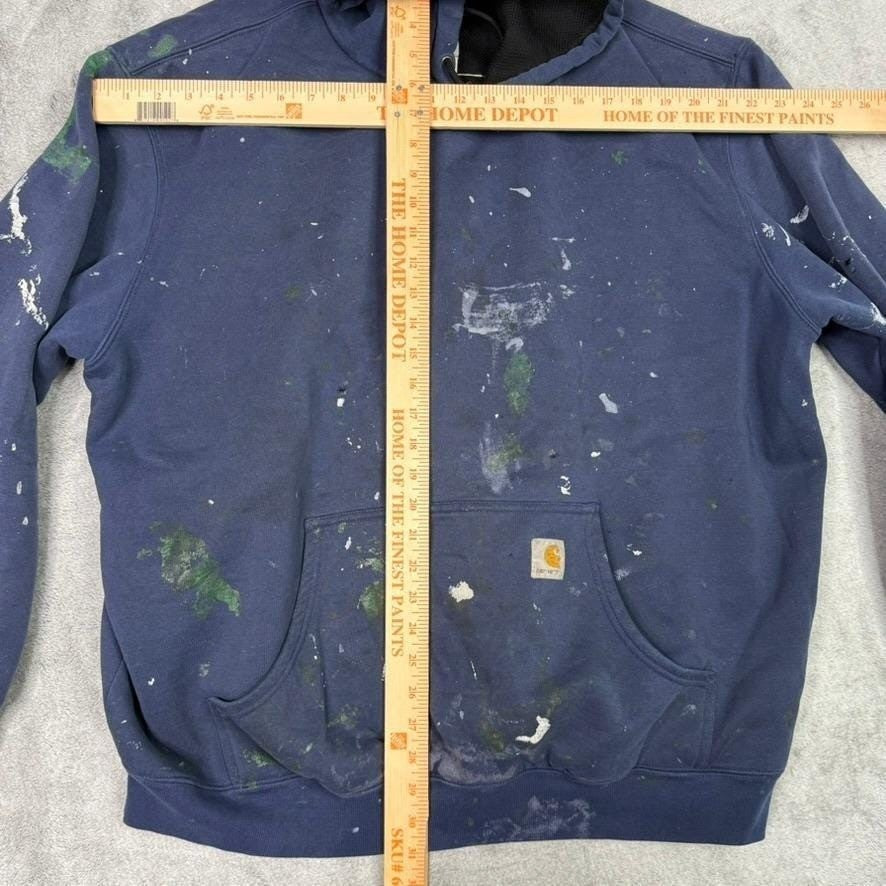 Carhartt J170 NVY Navy Blue Paint Splatter Workwear Hoodie Sweatshirt XL Regular