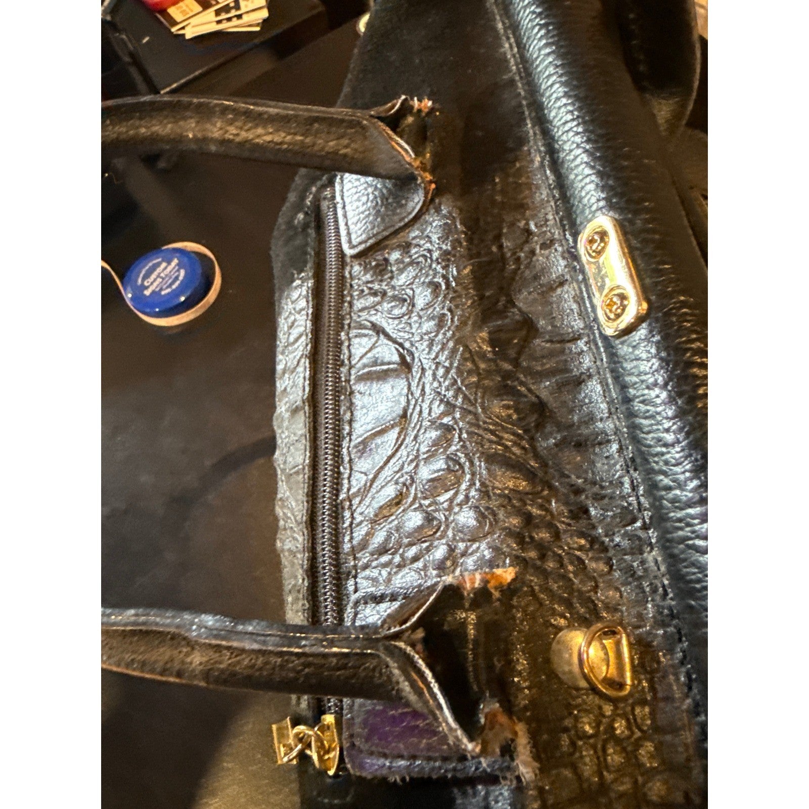 Valentino Orlandi Black Crocodile Embossed Leather Suede Satchel Frame Bag Italy