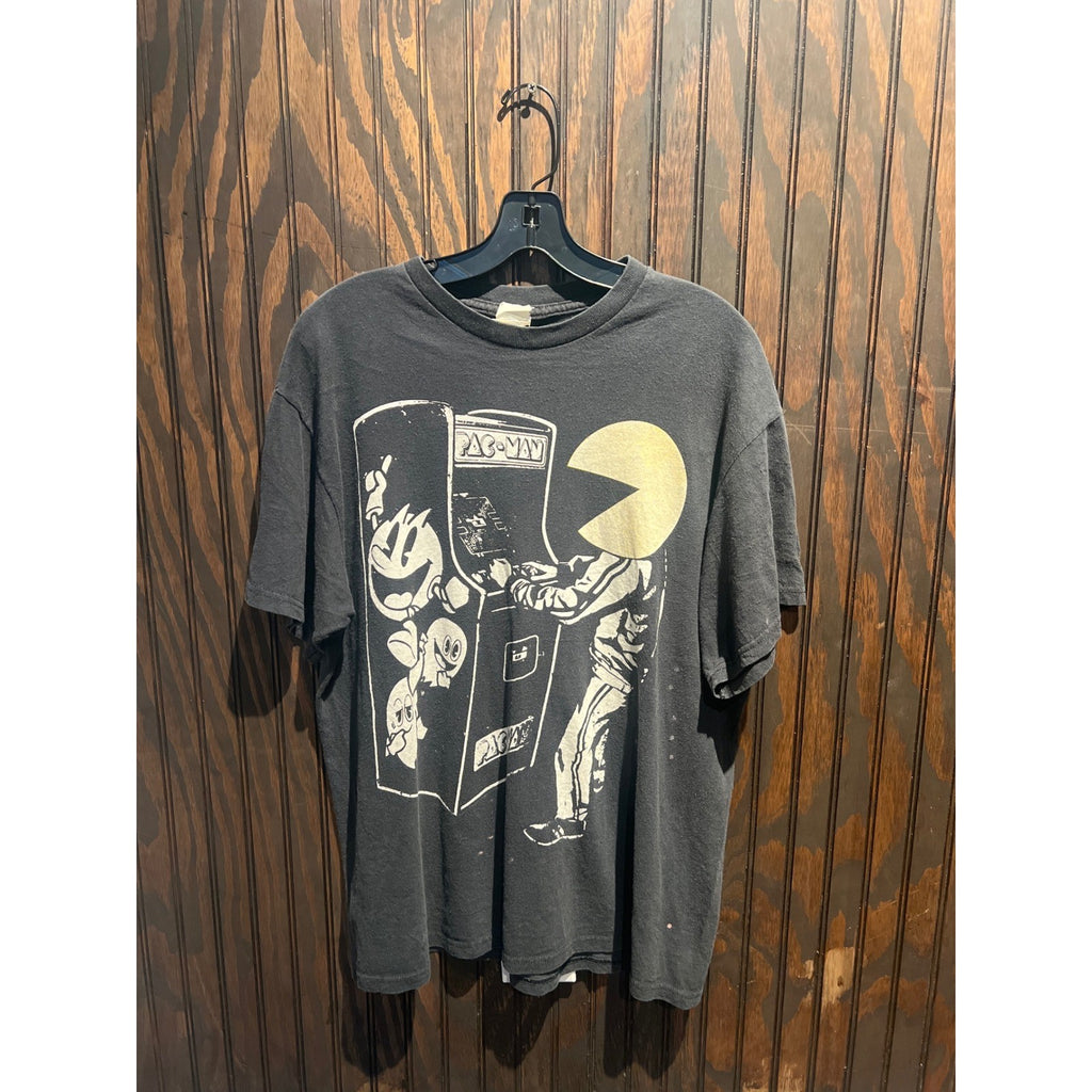 Vintage Pac-Man Arcade Game Graphic T-Shirt Faded Black Mens XL 27x21