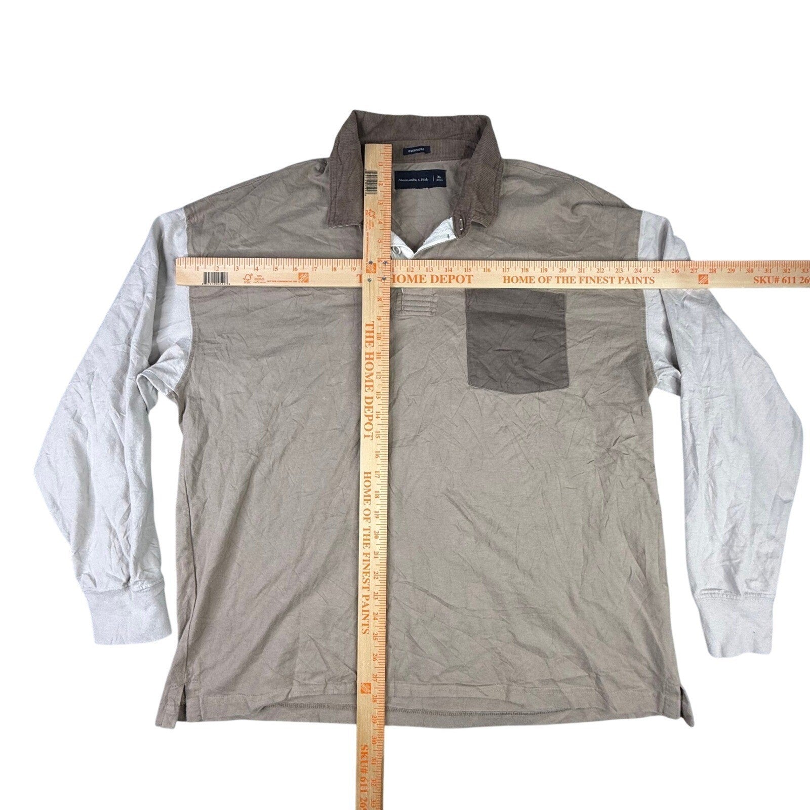 Y2k Abercrombie & Fitch Mens XL Oversized Rugby Polo Tan Color block Corduroy