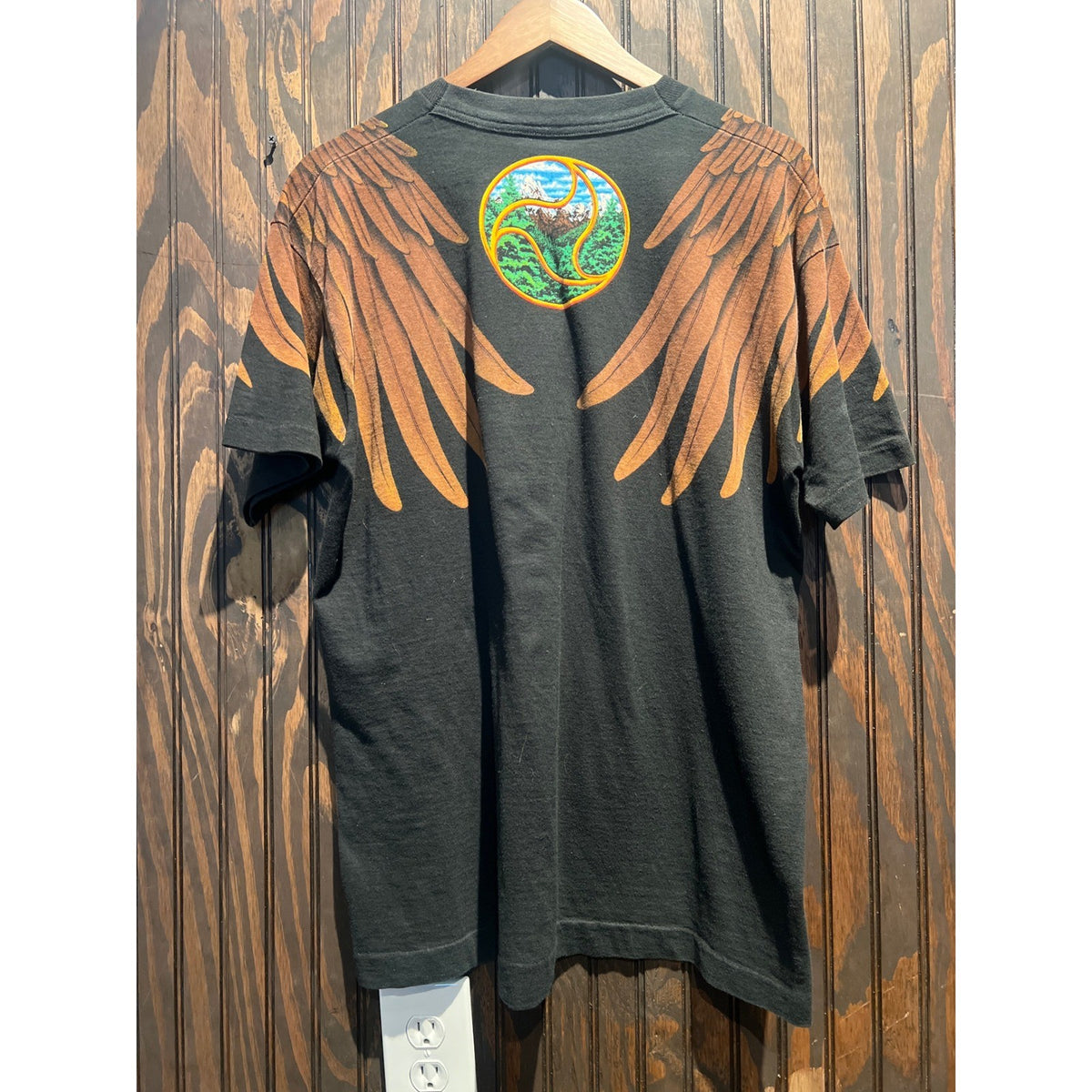 Vintage Liquid Blue Bald Eagle All Over Print T-Shirt Black 1990s Mens Large