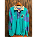 Supreme Playboy Rugby Shirt Mens XL Teal Purple Striped Long Sleeve Polo Cotton
