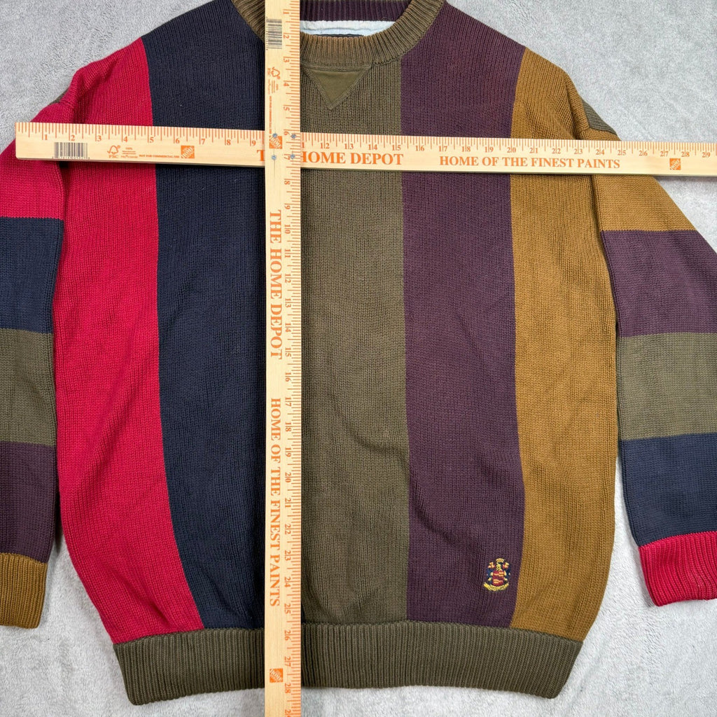 WOODS GRAY Mens Colorblock Striped Crewneck Sweater Size L 100 Percent Cotton