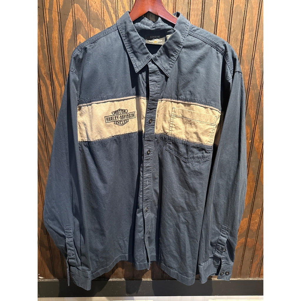 Harley Davidson Mens Long Sleeve Button Down Shirt Embroidered Logo Two Tone XL