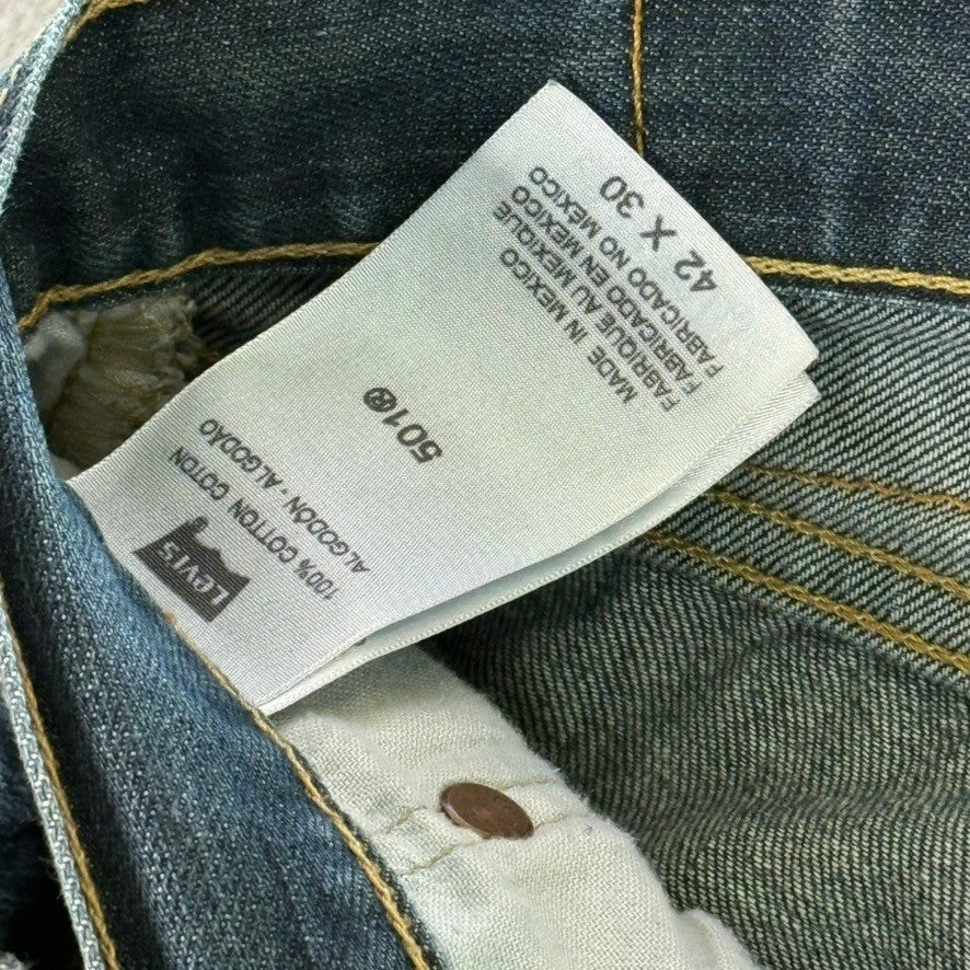 Levi Strauss Co 501 Jeans Mens 42x30 Button Fly Dark Wash Denim Made in Mexico