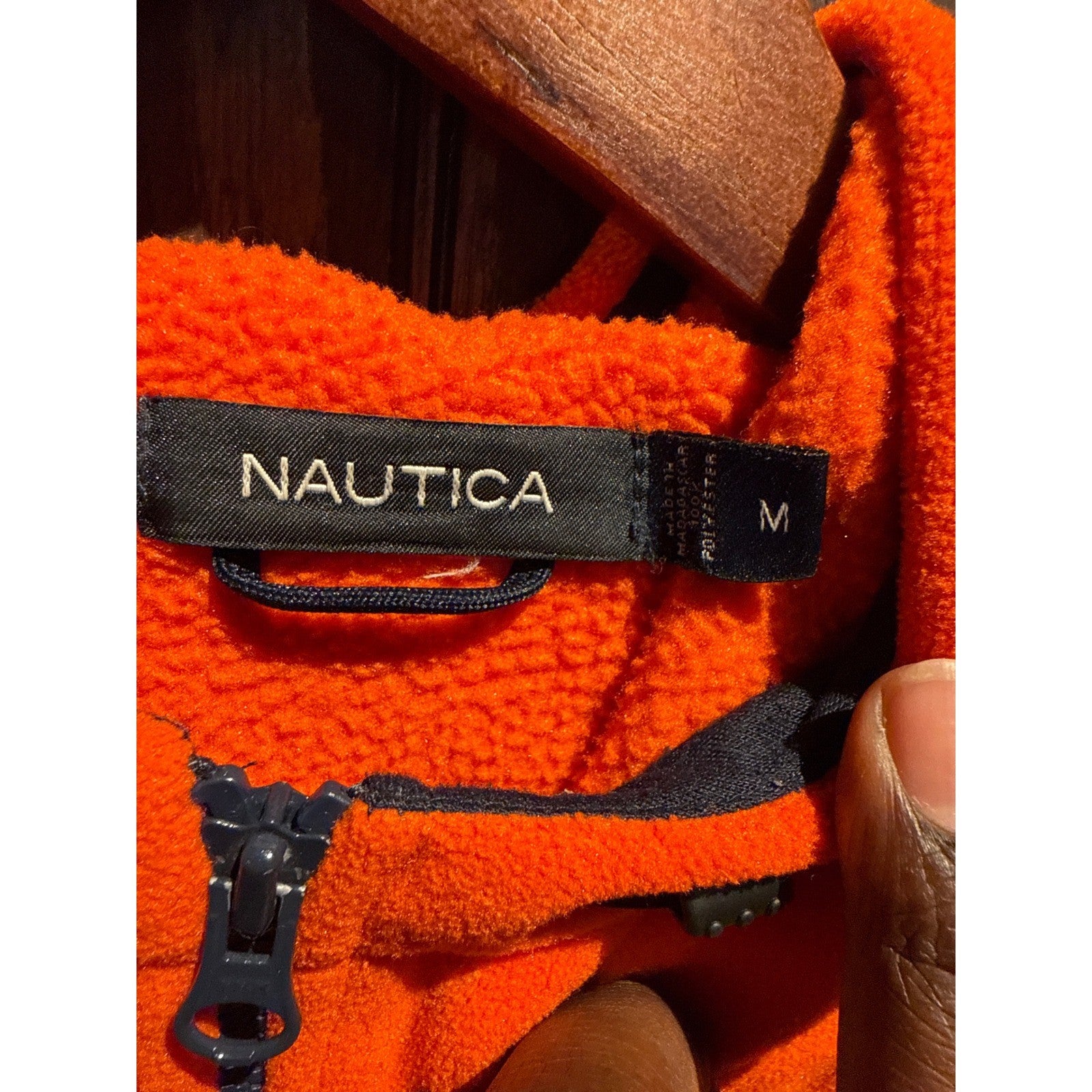 Nautica Head of the Charles Fleece Hoodie Mens XL Orange Navy Full Zip Jacket