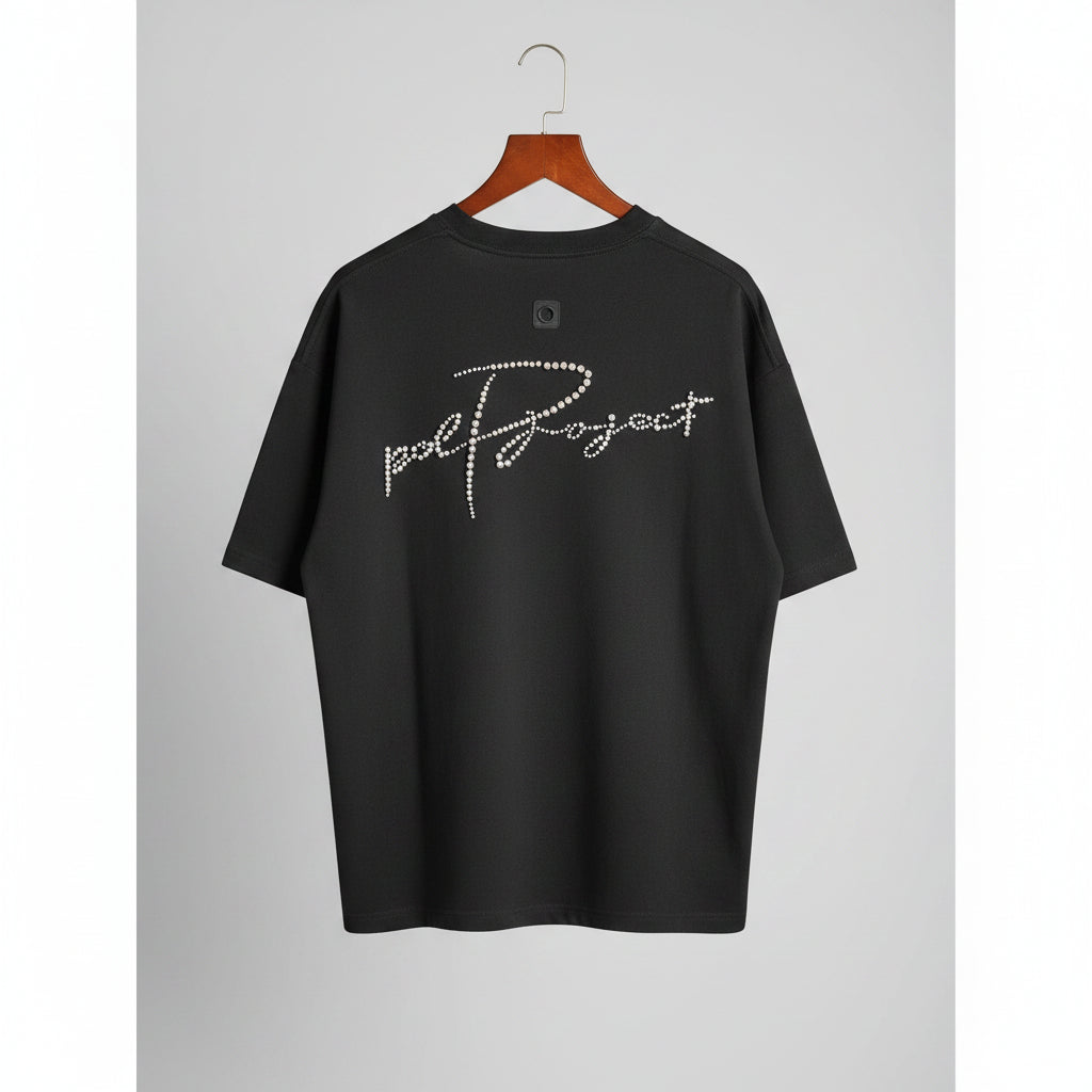 PCP Project Mens XL Black Oversized Heavyweight Script Logo T-Shirt Streetwear