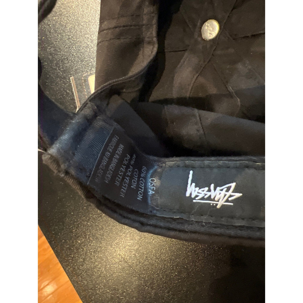 Stussy Stock Low Pro Cap Black Embroidered Logo Strapback Dad Hat