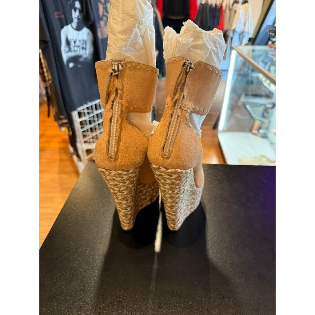 Giuseppe Zanotti Design Nude Suede Espadrille Wedge Sandals Womens Size 7