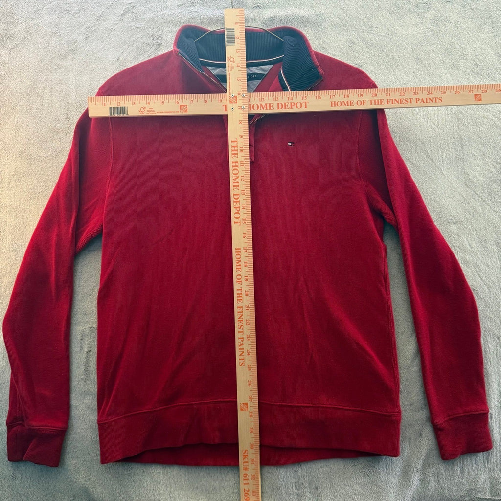 Tommy Hilfiger Men's Red Quarter Zip Pullover Sweater Size Medium