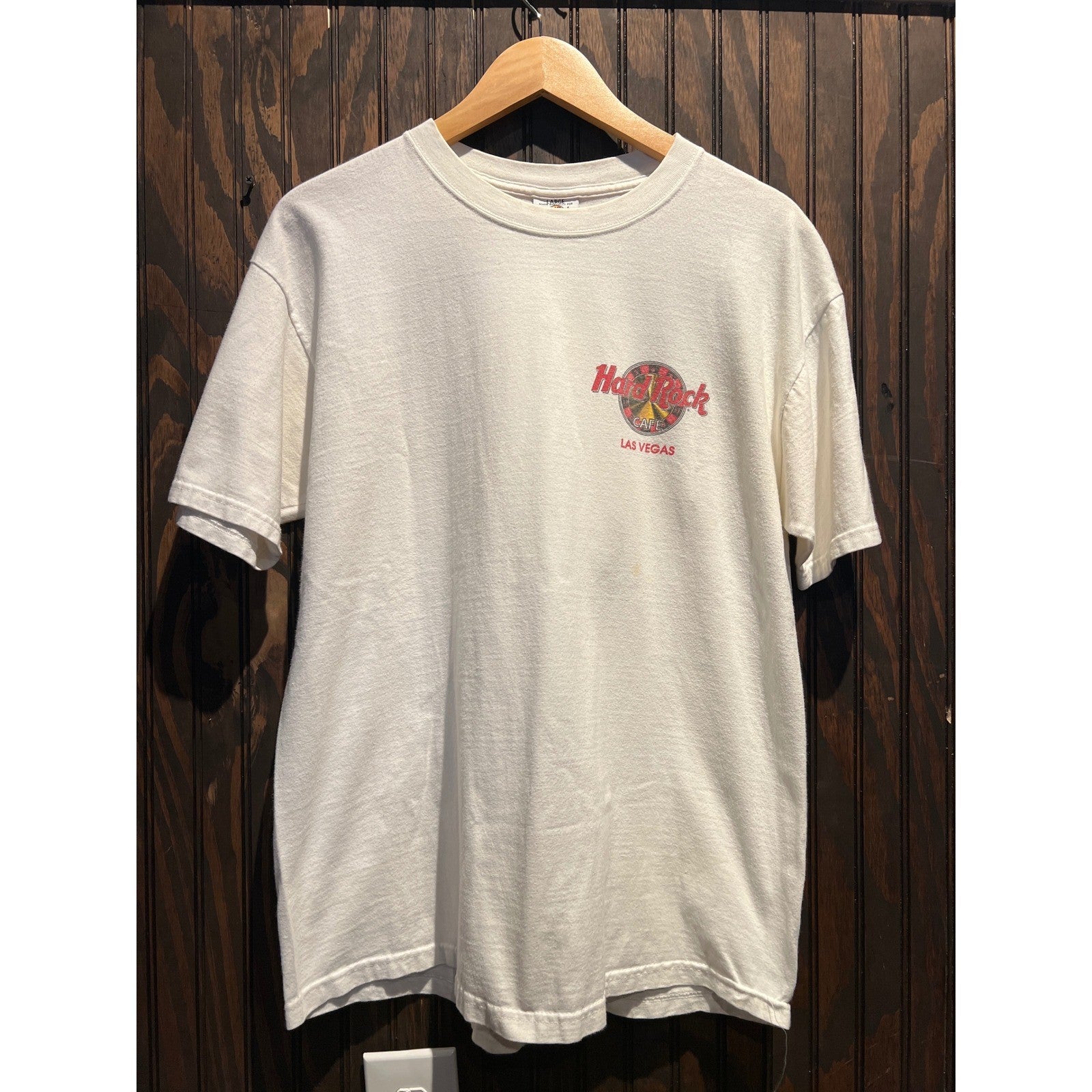 Vintage Hard Rock Cafe Las Vegas Cream Graphic T-Shirt Large 90s Music Tee