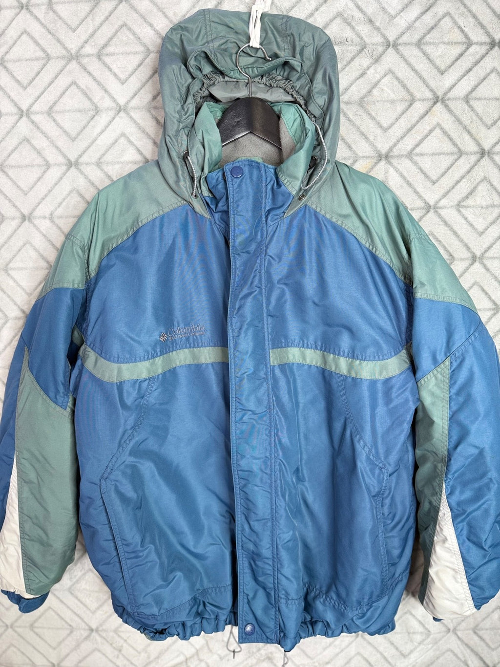 Columbia Sportswear Hooded Ski Jacket Vintage Men's XL Blue Green Fleece Lined