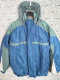 Columbia Sportswear Hooded Ski Jacket Vintage Men's XL Blue Green Fleece Lined