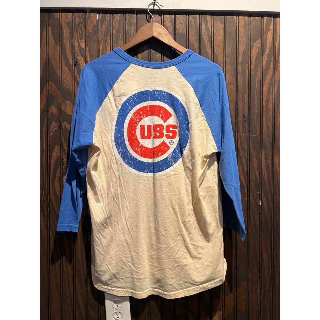 Majestic Threads Chicago Cubs Raglan Baseball Shirt Blue Cream 3/4 Sleeve Mens L