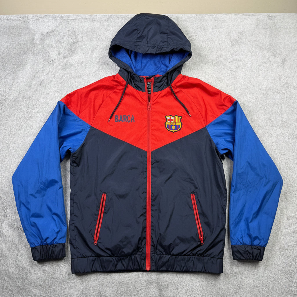 FC Barcelona Windbreaker Jacket Blue Red Black Hooded Soccer Fan Gear L G