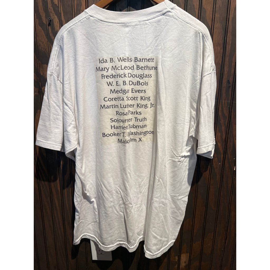 Vintage 2002 Black History Month Graphic T-Shirt White MLK Malcolm X Rosa Parks