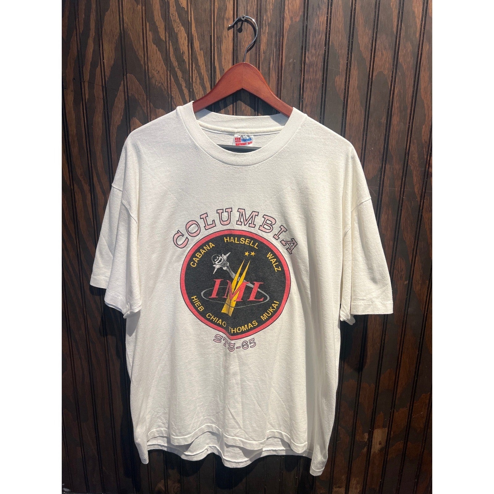 Vintage Hanes Columbia STS-65 IML NASA Space Shuttle Mission T-Shirt White XL