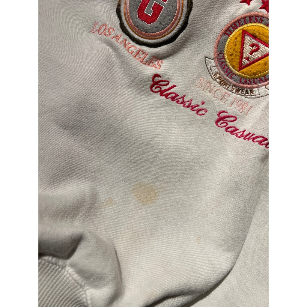 Vintage Guess USA Campus Activities Sweatshirt Cream Red Embroidered Large
