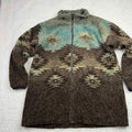 Cabalas Womens Fleece Jacket Southwest Aztec Print Full Zip Brown XL TG