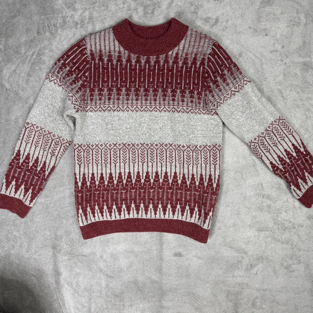 vintage Fair Isle knit sweater featuring a distinctive red and grey and red