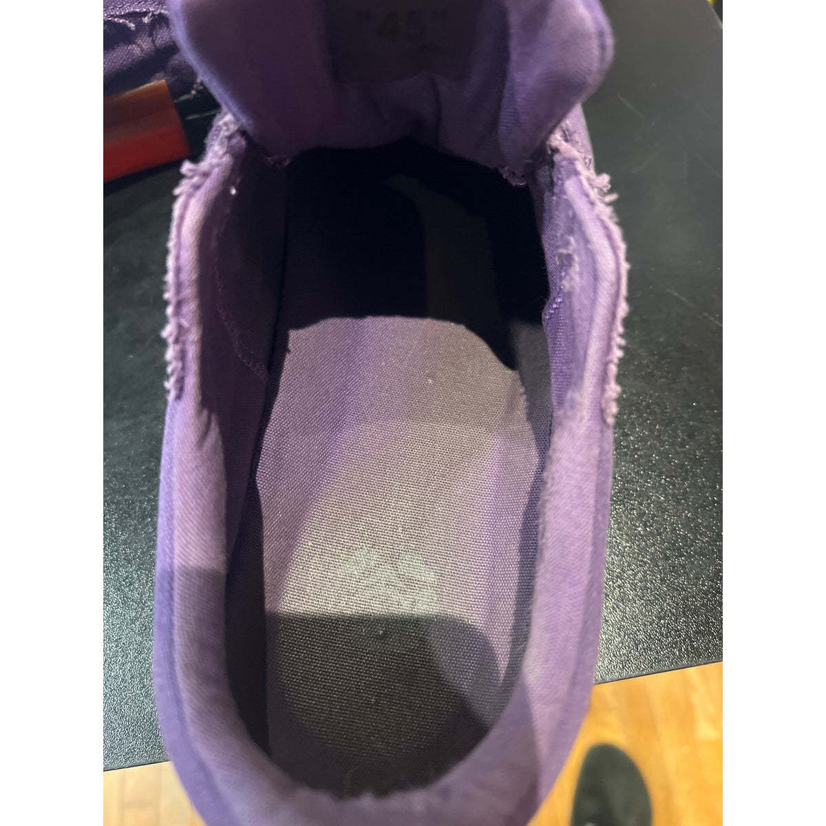 Off-White Low Vulcanized Purple Canvas Sneakers Yellow Arrow Logo Black Sole