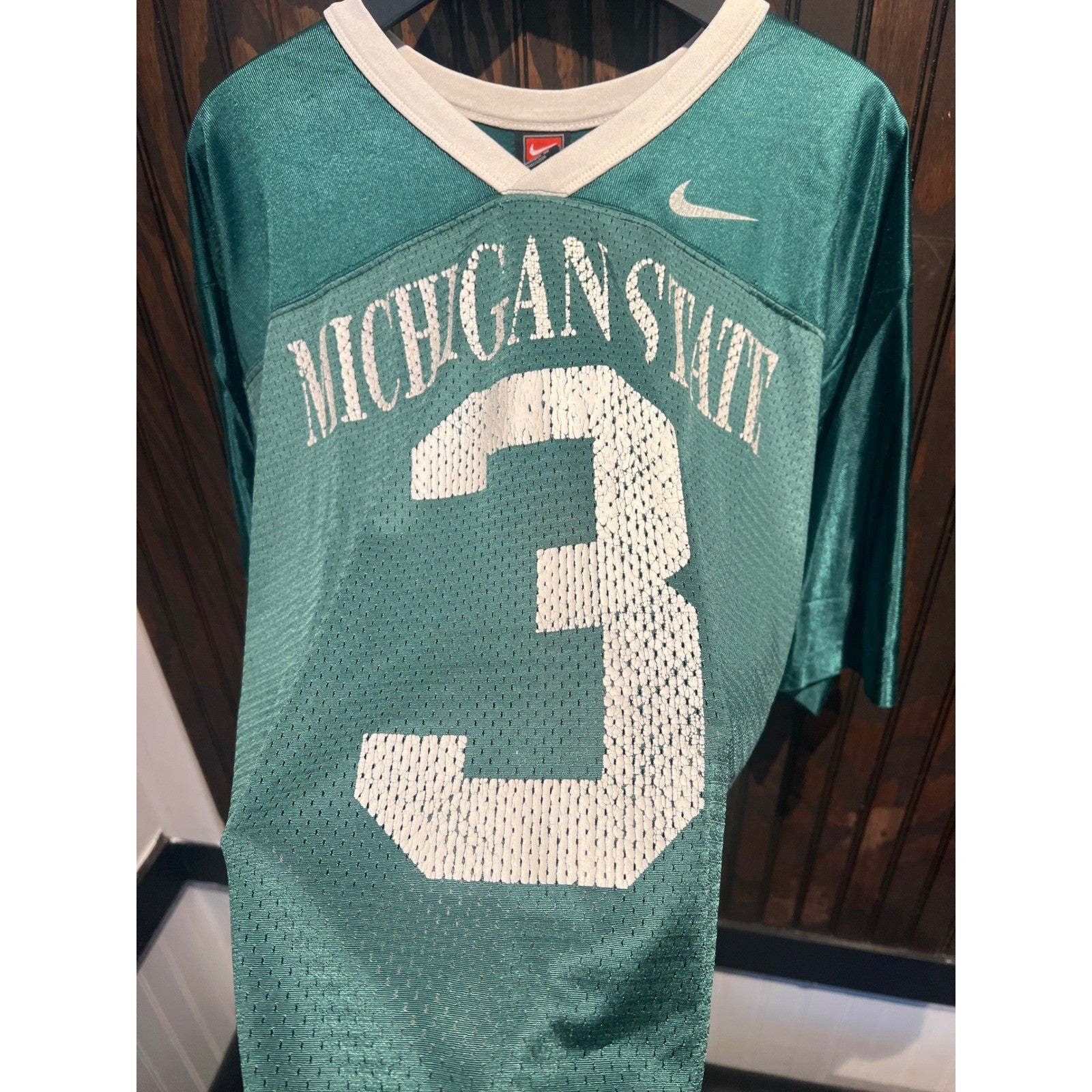 Vintage Nike Michigan State Spartans Football Jersey Green White XL 34x26
