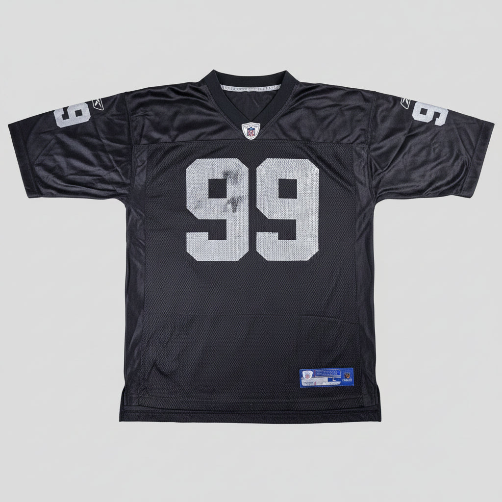 Reebok Oakland Raiders Warren Sapp 99 NFL Jersey Mens Large Black Silver Mesh